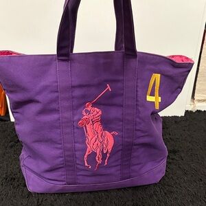 Polo by Ralph Lauren Purple Canvas Tote with Pink Pony and Yellow '4'